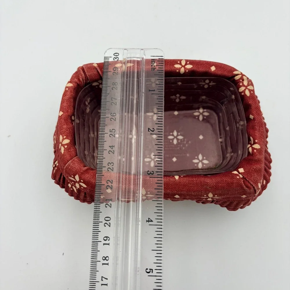 Longaberger Handwoven Small Rectangular Basket Red Floral Liner 2002 Signed USA